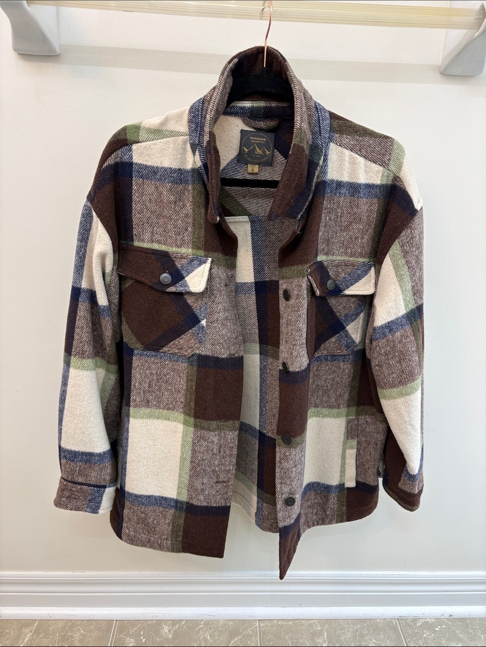 Plaid Utility Jacket - Brown/White/Green